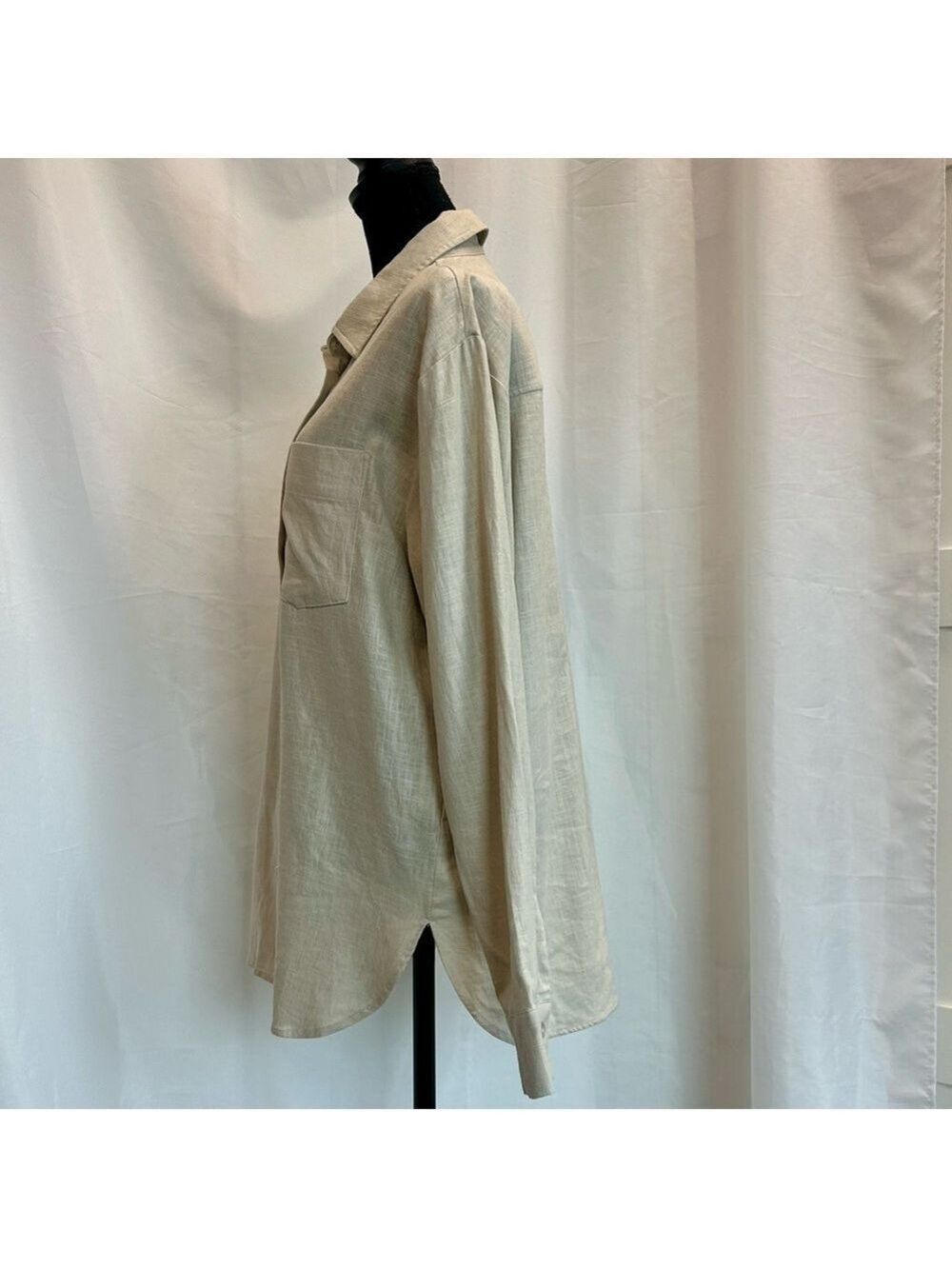 RW&CO women's oversized beige tan brown linen button down shirt Sz S NWT - Picture 2 of 11